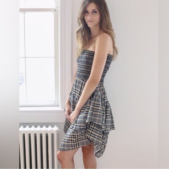 Ganni CHARRON Tiered Light Brown Plaid Versatile Skirt Dress - Picture 3 of 16